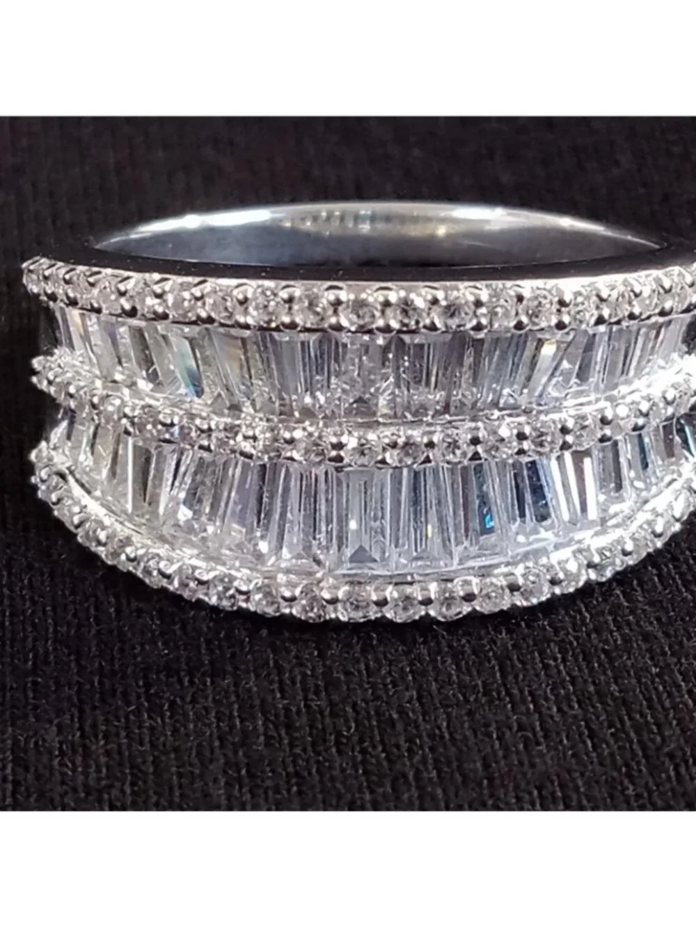 925 Sterling Silver Multi-Row Baguette & Round CZ Statement Ring Size 10